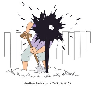 Man accidentally found oil in garden. Funny people. Illustration concept template for website, web landing page, banner, presentation, social, poster, promotion or print media.