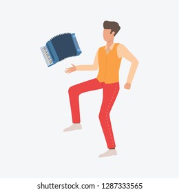 Man with accordion. Young fellow, carnival, festive. Can be used for topics like celebration, music band, song contest