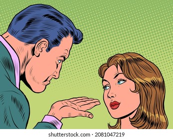 A man accuses a woman, a quarrel. Family conflict between husband and wife