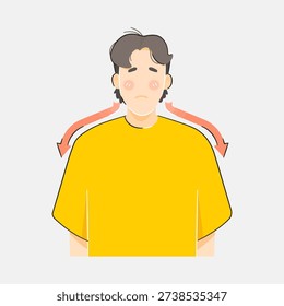 Man ache neck, shoulder, trapezius, and spine. Male office worker muscle stiffness overworked. Vector illustration    