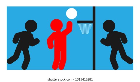 Man achieves success. Schematic representation of team rivalry. Vector illustration