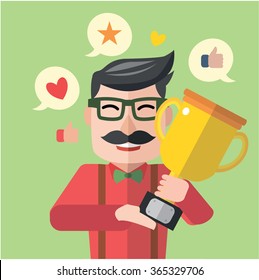 Man achieving medal flat design