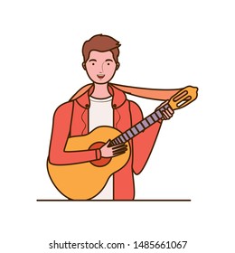 man with acoustic guitar on white background