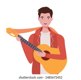 man with acoustic guitar on white background