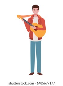 man with acoustic guitar on white background