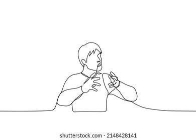 Man Actively Gesticulating Something Explaining - One Line Drawing Vector. Emotional Speech Concept, Passionate Storyteller, Charismatic Speaker