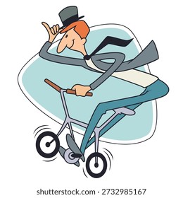 Mann aktiv Fahrrad fahren glücklich. Lustige Leute. Illustrationskonzept für die Website- und Mobile-Website-Entwicklung.