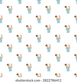Man actively using a smartphone to capture images, repeated as a seamless pattern