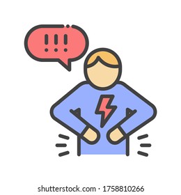 Man with acute pain in stomach. Sign for web page, mobile app, button, logo. Vector isolated element. Editable stroke.