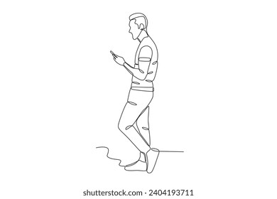 Ein Mann süchtig nach dem Internet. Einzeilige Mobiltelefonabhängigkeit