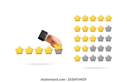 Man adding star to rating. Customer review and feedback concept. Quality product satisfaction evaluation for service or app.
