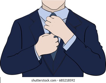 Man adjusts his tie