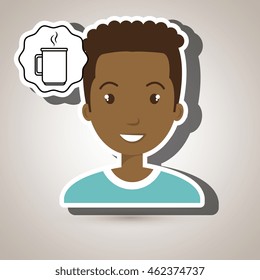 man adul young cup coffee vector illustration