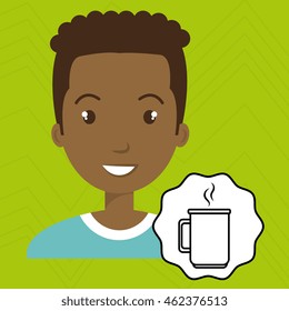 man adul young cup coffee vector illustration