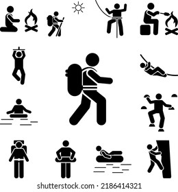 Man adventure backpack icon in a collection with other items