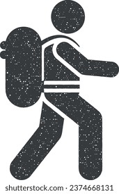 Man adventure backpack icon vector illustration in stamp style