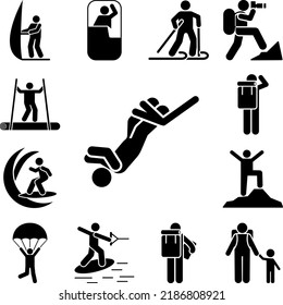 Man adventure bungee jumping icon in a collection with other items
