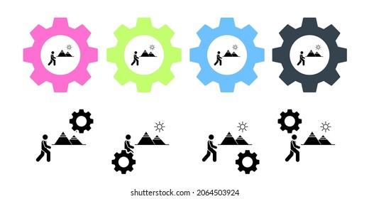 Man adventure camping pyramid vector icon in gear set illustration for ui and ux, website or mobile application