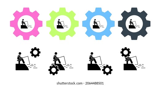 Man adventure fishing vector icon in gear set illustration for ui and ux, website or mobile application