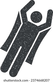 Man adventure flying icon vector illustration in stamp style