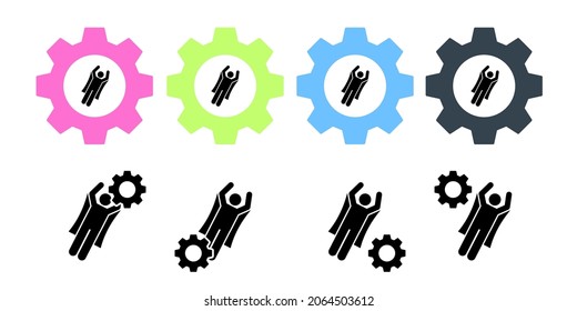 Man adventure flying vector icon in gear set illustration for ui and ux, website or mobile application