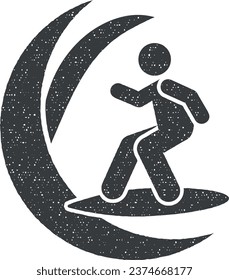 Man adventure surfing icon vector illustration in stamp style