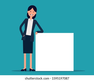 Man with advertisement information. Advertising. Vector illustration in cartoon design.