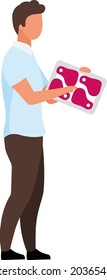 Man advising meat type semi flat color vector character. Posing figure. Full body person on white. Supermarket manager isolated modern cartoon style illustration for graphic design and animation