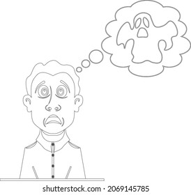 The man was afraid colorig book. Vector illustration on the theme of emotions.
