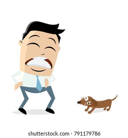 man is afraid of a little dog