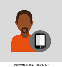 man african technology smartphone icon design graphic isolated vector illustration