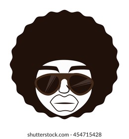 Man afro glasses cartoon , isolated flat icon with black and white colors.