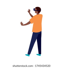 man afro con gafas realidad virtual en el diseño de ilustración vectorial de fondo blanco