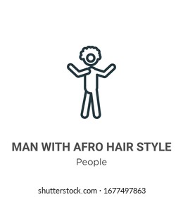 Man with afro hair style outline vector icon. Thin line black man with afro hair style icon, flat vector simple element illustration from editable people concept isolated stroke on white background
