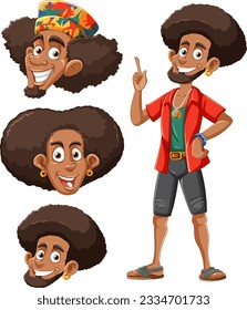Man with Afro Hairstyle Vector Collection illustration