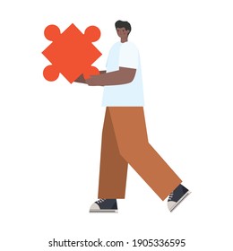 man afro with red puzzle piece vector illustration design