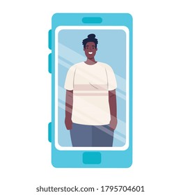 man afro in smartphone device, social media concept vector illustration designs