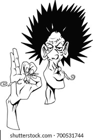 Man with an afro smoking marijuana. 