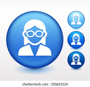 Man with Afro Woman with Glasses on Blue Round Buttons