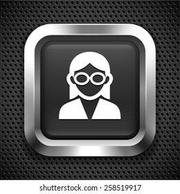Man with Afro Woman with Glasses on Silver Square Buttons