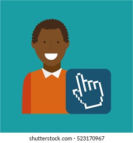 man afroamerican using laptop cursor media icon vector illustration eps 10