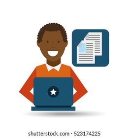 man afroamerican using laptop document media icon vector illustration eps 10