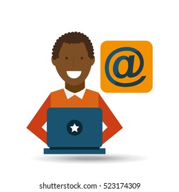 man afroamerican using laptop mail media icon vector illustration eps 10