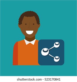man afroamerican using laptop share media icon vector illustration eps 10