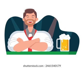 Man after work to nightclub, drink beer and enjoy. Character design. Vector flat illustration