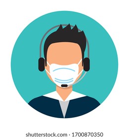 Anrufzentrum für Personalvertreter mit Gesichtsmaske Vektorillustration-Design