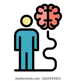 Man ai learning icon. Outline man ai learning vector icon color flat isolated
