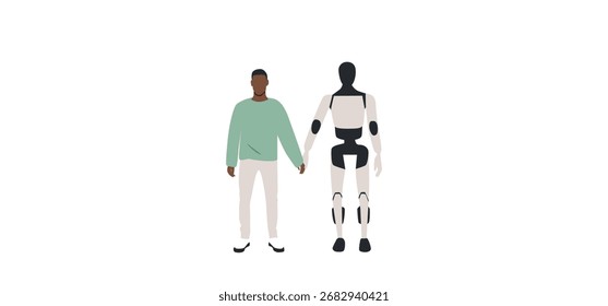  Hombre con el robot de Ai de pie juntos.