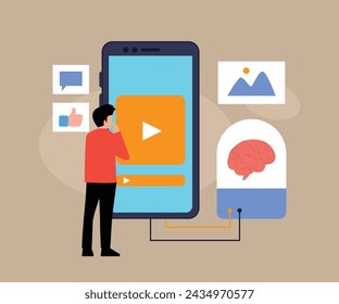 Man with ai technology on a mobile phone flat vector illustration