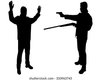 man aiming to another with a gun